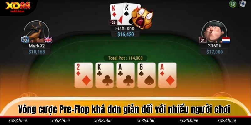 Vòng cược Pre-Flop khá đơn giản đối với nhiều người chơi
